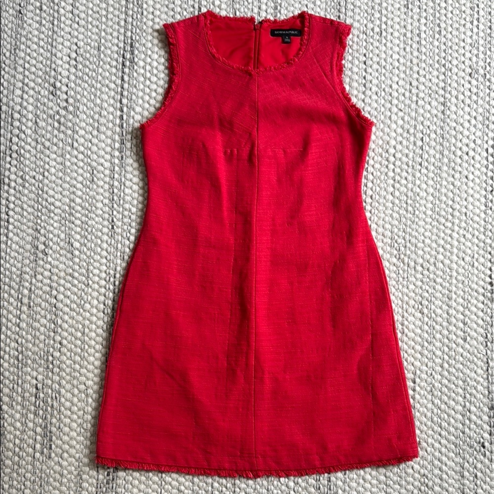 Banana Republic Red Tweed Fringe Dress